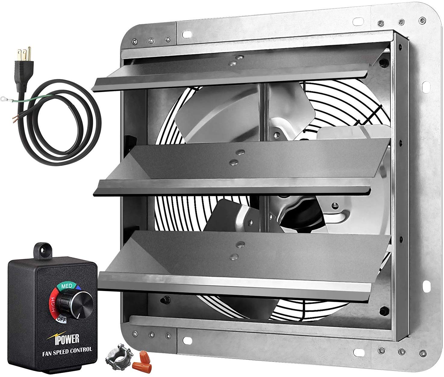 Ipower Hifanxexhaust12Ctb 12 Inch Variable Shutter Exhaust Fan With Speed Controller And Power Cord Kit, 1620Rpm, 940 Cfm, Silver Silver Aluminium