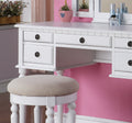 Bedroom Contemporary Vanity Set W Foldable Mirror Stool Drawers White Color White White Bedroom Classic,Contemporary Rubberwood Solid Wood