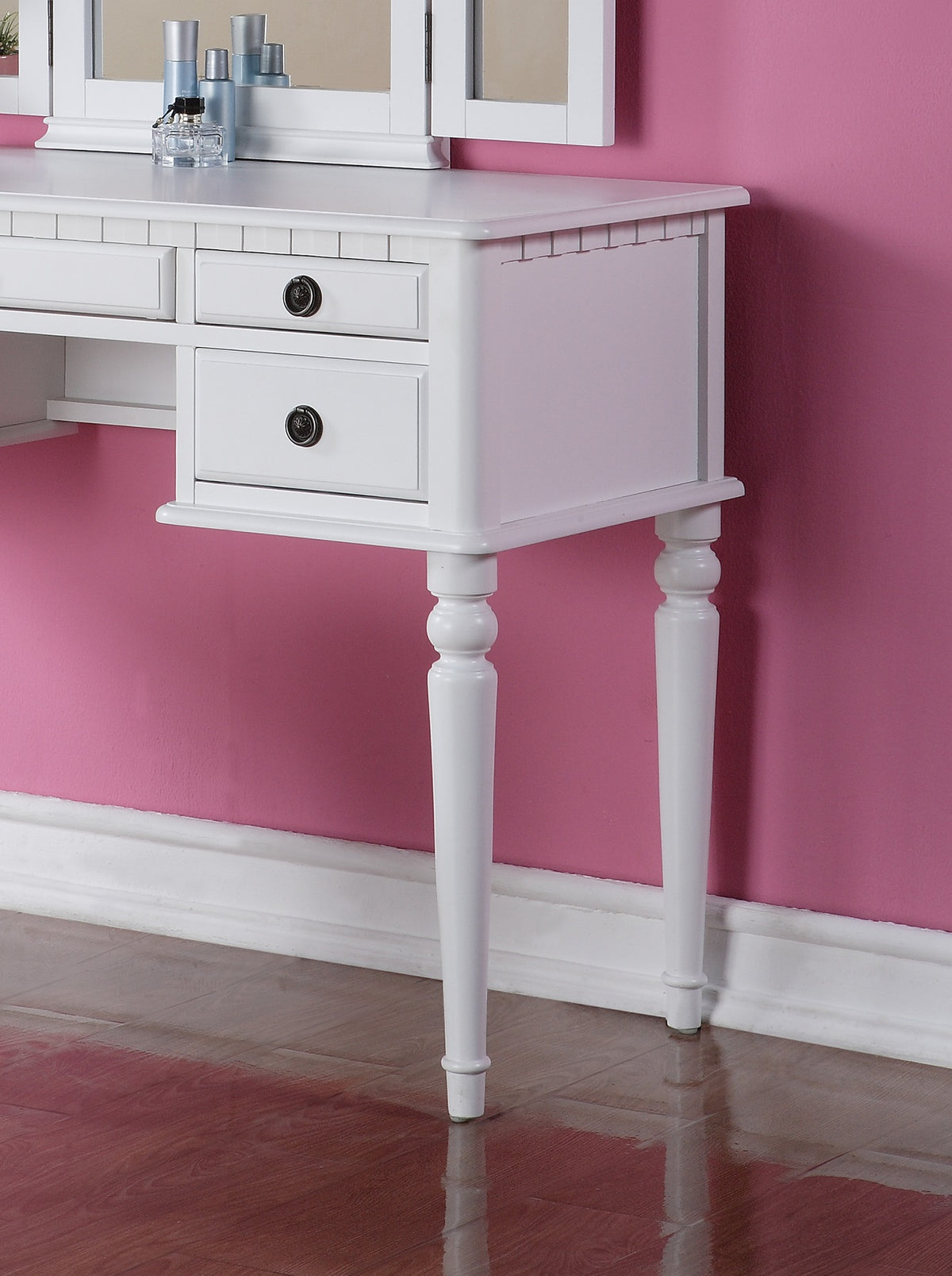 Bedroom Contemporary Vanity Set W Foldable Mirror Stool Drawers White Color White White Bedroom Classic,Contemporary Rubberwood Solid Wood