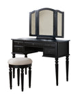 Bedroom Contemporary Vanity Set W Foldable Mirror Stool Drawers Black Color Black Vanity Stools Bedroom Round White Classic,Contemporary Padded Seat Rubberwood Solid Wood
