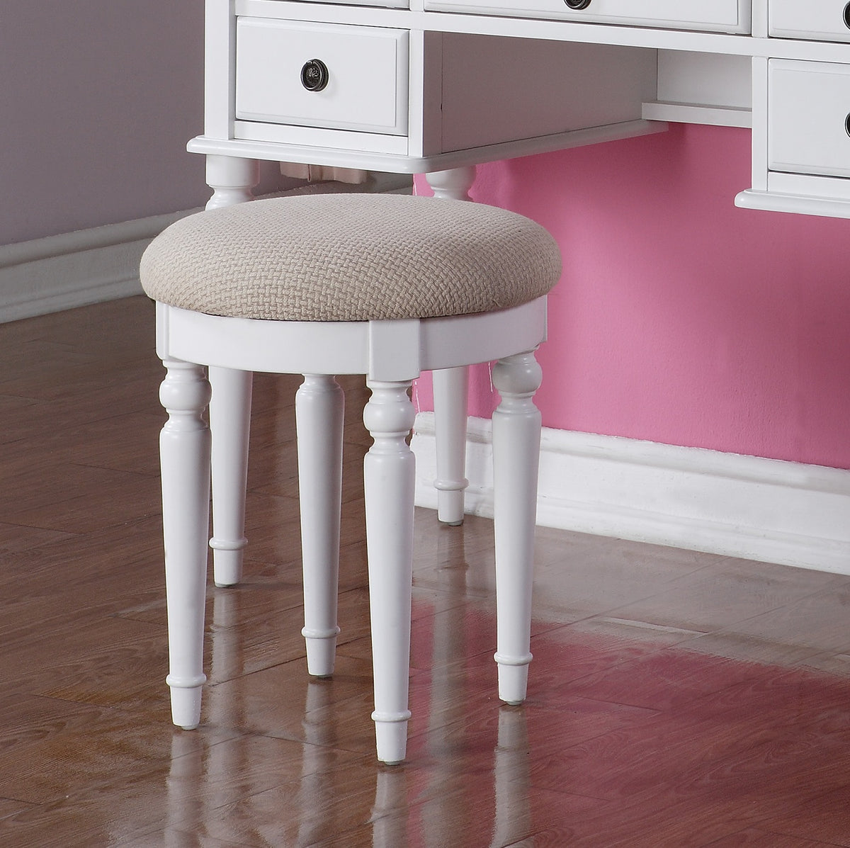 Bedroom Contemporary Vanity Set W Foldable Mirror Stool Drawers White Color White White Bedroom Classic,Contemporary Rubberwood Solid Wood