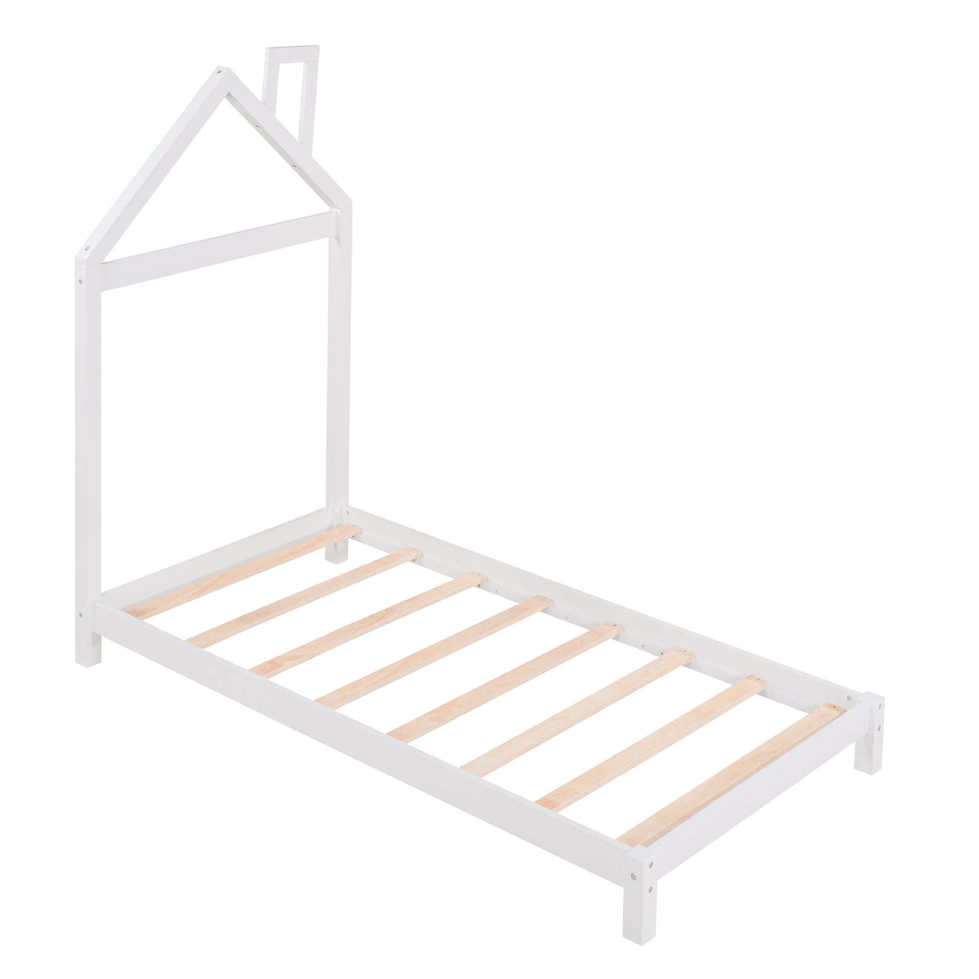 Twin Size Wood Platform Bed With House Shaped Headboard White White Solid Wood