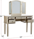 Bedroom Contemporary Vanity Set W Foldable Mirror Stool Drawers Silver Color Silver Gray Bedroom Classic,Contemporary Rubberwood Solid Wood