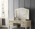 Bedroom Contemporary Vanity Set W Foldable Mirror Stool Drawers Silver Color Silver Gray Bedroom Classic,Contemporary Rubberwood Solid Wood