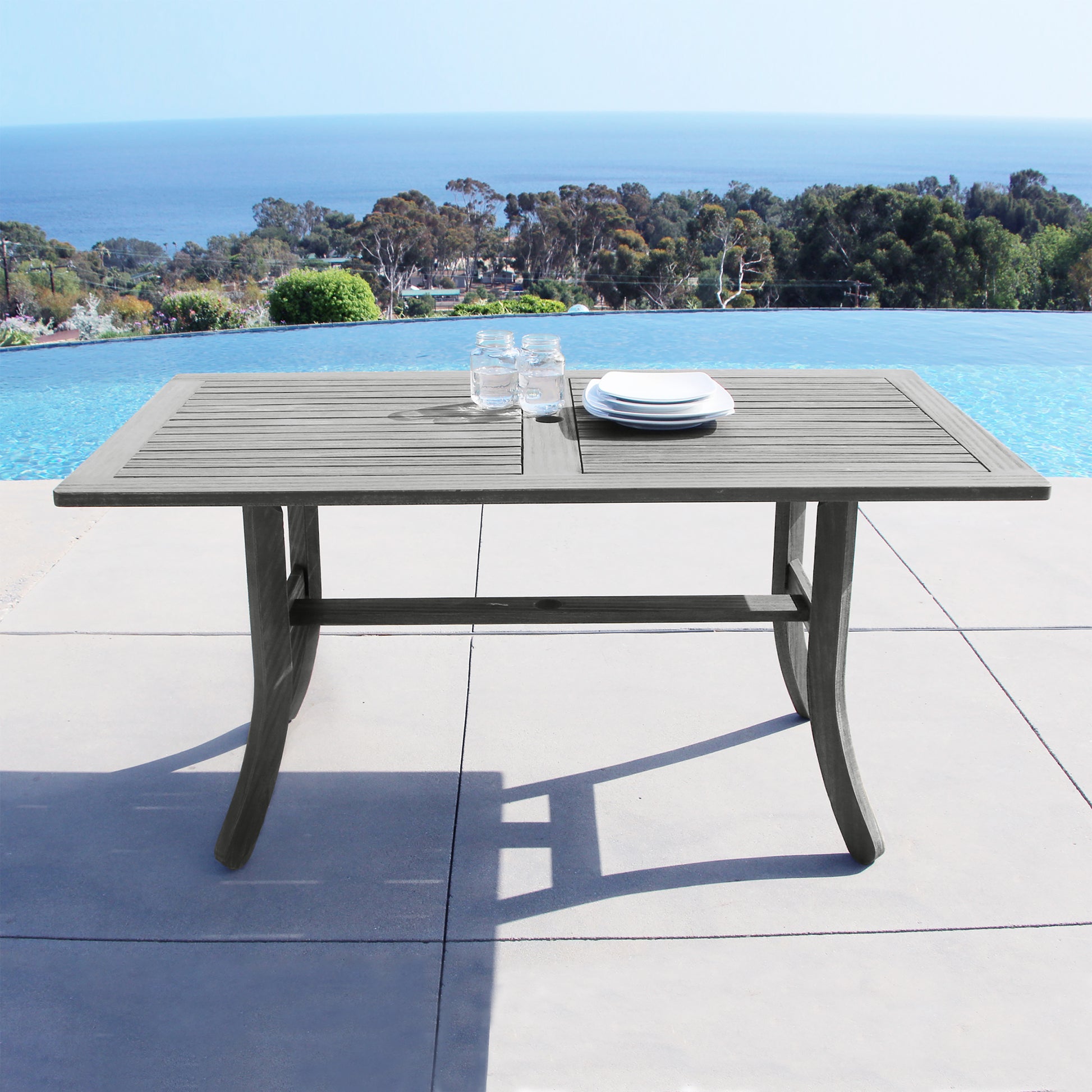 Renaissance Outdoor Patio Hand Scraped Wood Rectangular Dining Table With Curvy Legs Teak Solid Wood
