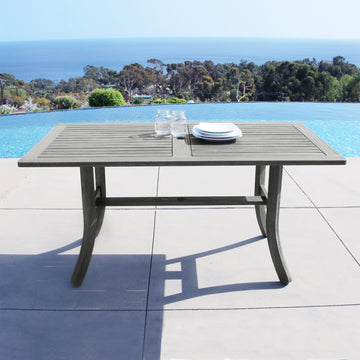 Renaissance Outdoor Patio Hand Scraped Wood Rectangular Dining Table With Curvy Legs Teak Solid Wood
