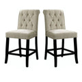 Dining Room Furniture Rustic Style Set Of 2 Counter Height Chairs Beige Chenille Fabric Upholstered Tufted Kitchen Breakfast Beige Dining Room Rustic,Transitional Side Chair Tufted Back Solid Wood