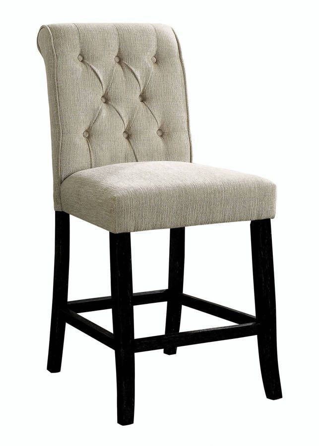 Dining Room Furniture Rustic Style Set Of 2 Counter Height Chairs Beige Chenille Fabric Upholstered Tufted Kitchen Breakfast Beige Dining Room Rustic,Transitional Side Chair Tufted Back Solid Wood
