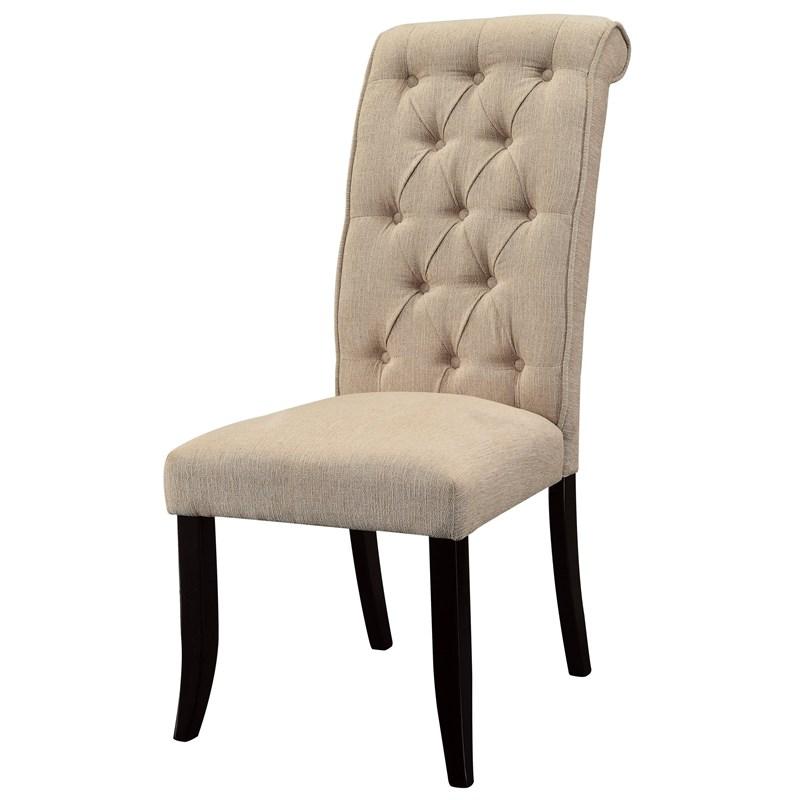 Dining Room Furniture Contemporary Rustic Style Beige Fabric Upholstered Tufted Set Of 2 Chairs Kitchen Breakfast Beige Dining Room Modern,Transitional Dining Chairs Rubberwood Tufted Back Solid Wood