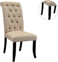 Dining Room Furniture Contemporary Rustic Style Beige Fabric Upholstered Tufted Set Of 2 Chairs Kitchen Breakfast Beige Dining Room Modern,Transitional Dining Chairs Rubberwood Tufted Back Solid Wood