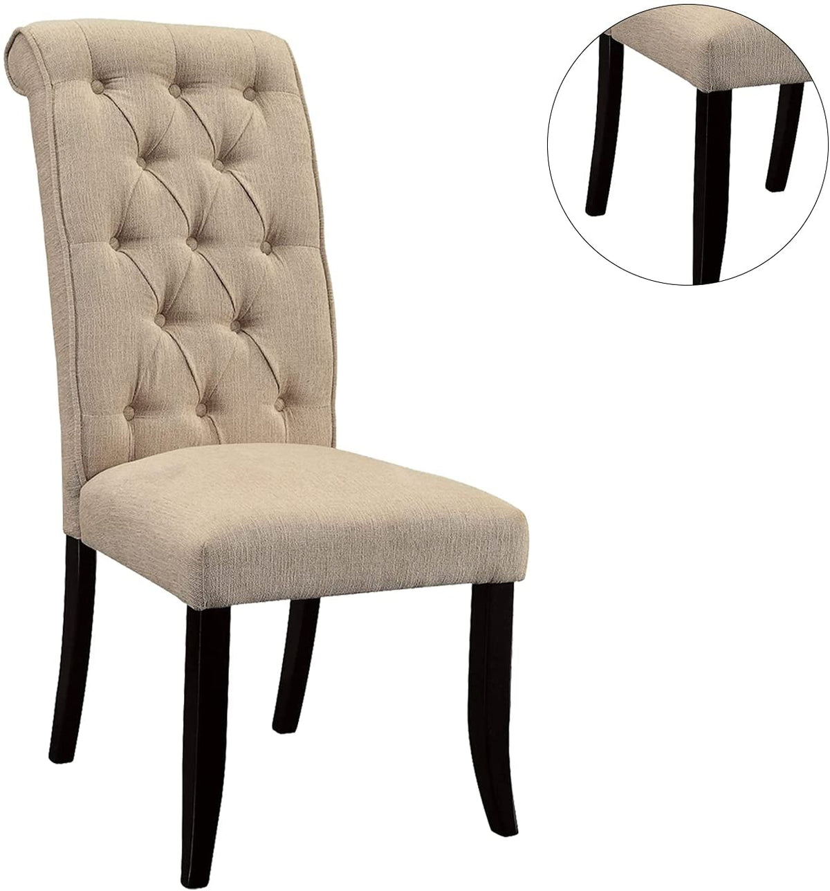 Dining Room Furniture Contemporary Rustic Style Beige Fabric Upholstered Tufted Set Of 2 Chairs Kitchen Breakfast Beige Dining Room Modern,Transitional Dining Chairs Rubberwood Tufted Back Solid Wood