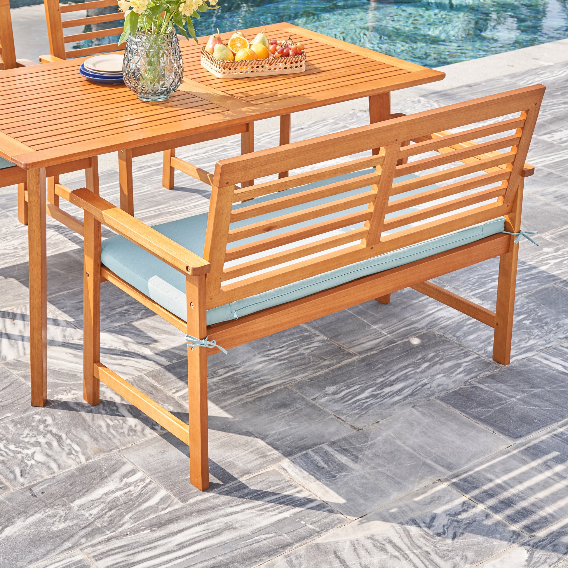 Waimea Honey Slatted Eucalyptus Wood Garden Bench With Cushion Yes Deep Seating Teak Water Resistant Frame Water Resistant Cushion Garden & Outdoor Coastal,Traditional Sofa Seating Groups Foam Solid Wood