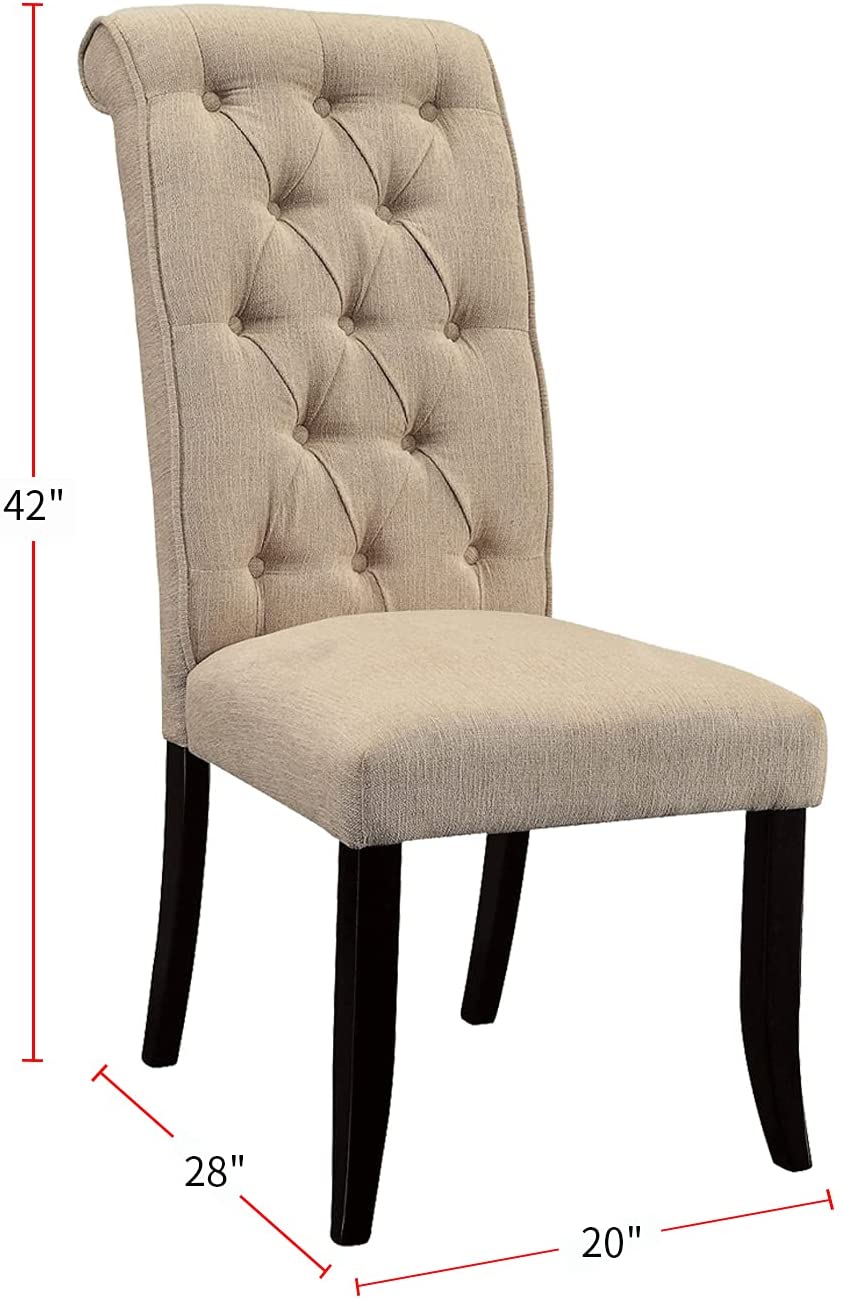 Dining Room Furniture Contemporary Rustic Style Beige Fabric Upholstered Tufted Set Of 2 Chairs Kitchen Breakfast Beige Dining Room Modern,Transitional Dining Chairs Rubberwood Tufted Back Solid Wood