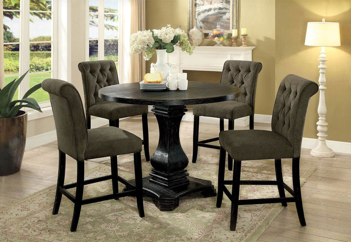 Dining Room Furniture Rustic Style Set Of 2 Counter Height Chairs Grey Chenille Fabric Upholstered Tufted Kitchen Breakfast Grey Dining Room Modern,Transitional Dining Chairs Rubberwood Tufted Back Solid Wood