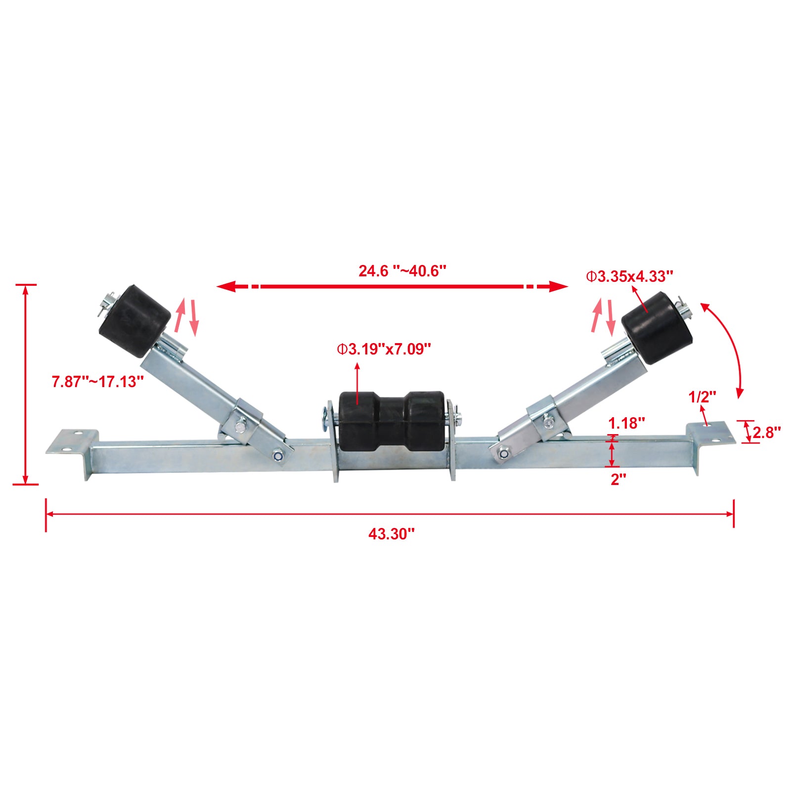 Boat Trailer Bottom Support Bracket With Keel Rollers Capacity 1760Lbs Silver Steel