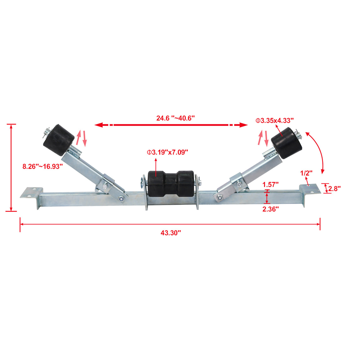 Boat Trailer Bottom Support Bracket With Keel Rollers Capacity 2204Lbs Silver Steel
