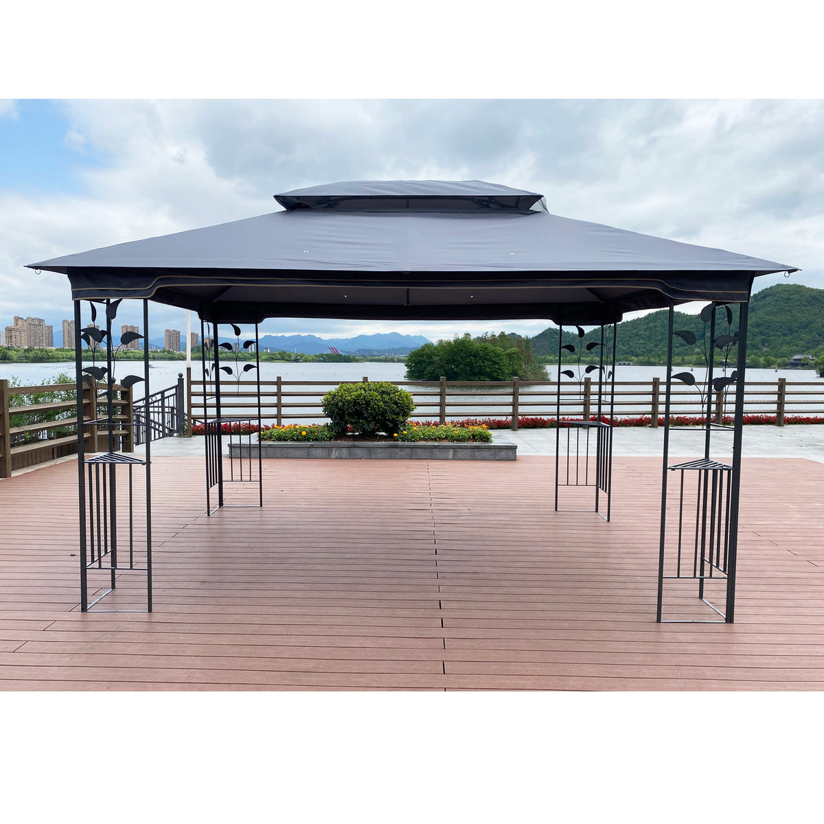 13X10 Outdoor Patio Gazebo Canopy Tent With Ventilated Double Roof And Mosquito Net Detachable Mesh Screen On All Sides ,Suitable For Lawn, Garden, Backyard And Deck,Gray Top Gray Metal