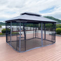13X10 Outdoor Patio Gazebo Canopy Tent With Ventilated Double Roof And Mosquito Net Detachable Mesh Screen On All Sides ,Suitable For Lawn, Garden, Backyard And Deck,Gray Top Gray Metal