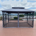 13X10 Outdoor Patio Gazebo Canopy Tent With Ventilated Double Roof And Mosquito Net Detachable Mesh Screen On All Sides ,Suitable For Lawn, Garden, Backyard And Deck,Gray Top Gray Metal