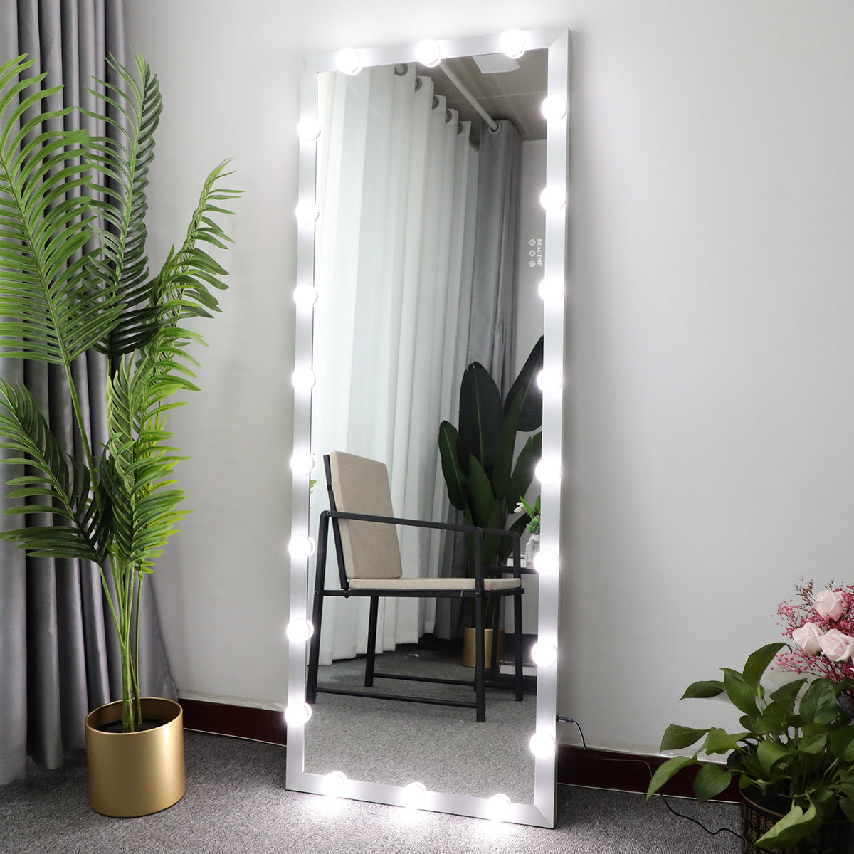 Hollywood Full Length Mirror With Lights Full Body Vanity Mirror With 3 Color Modes Lighted Standing Floor Mirror For Dressing Room Bedroom Wall Mounted Touch Control Silver 63"X24" Silver Aluminium
