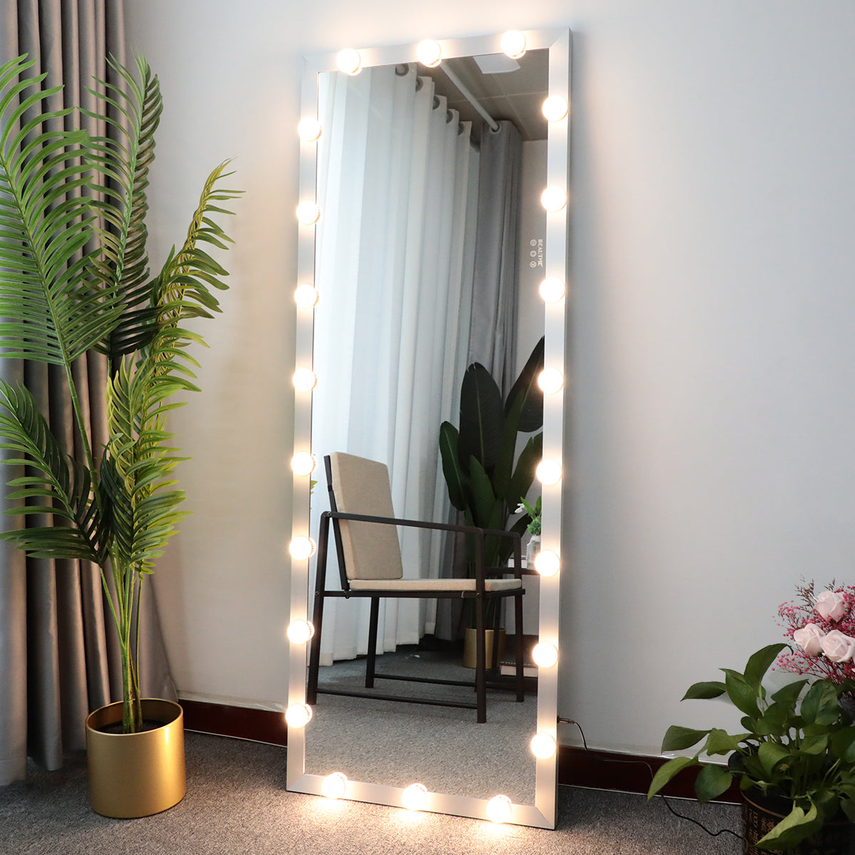 Hollywood Full Length Mirror With Lights Full Body Vanity Mirror With 3 Color Modes Lighted Standing Floor Mirror For Dressing Room Bedroom Wall Mounted Touch Control Silver 63"X24" Silver Aluminium