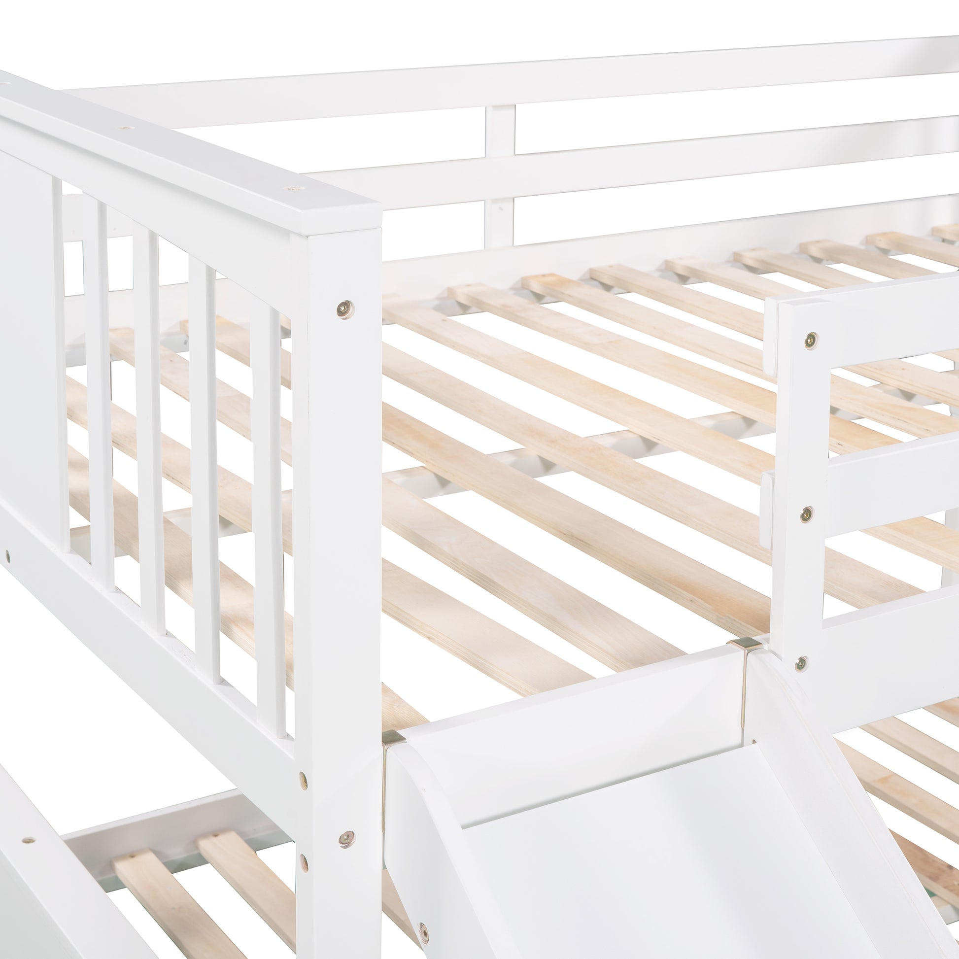Full Over Full Bunk Bed With Ladder With Slide, White Old Sku :Lp000208Aak White Solid Wood