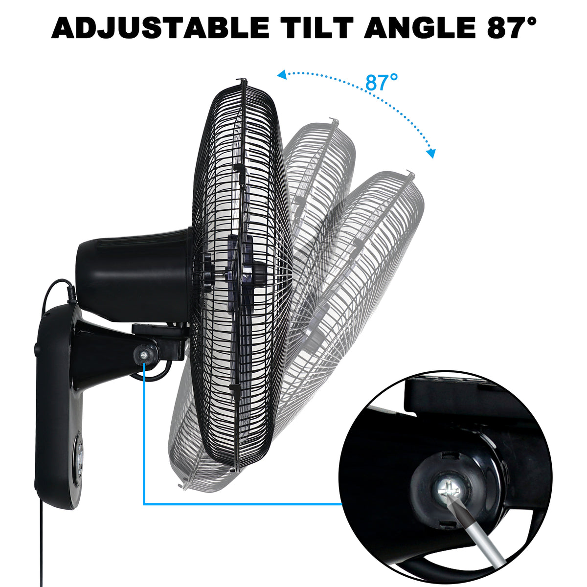 Simple Deluxe 18 Blade Wall Mount Fan, 5 Blades Adjustable 3 Speed Wall Mount Fan For Indoor, Home, Office And College Dorm Use, 90 Degree Horizontal Oscillating, 4 Hours Timer, Black, 1 Pack Black