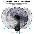 Simple Deluxe 18 Blade Wall Mount Fan, 5 Blades Adjustable 3 Speed Wall Mount Fan For Indoor, Home, Office And College Dorm Use, 90 Degree Horizontal Oscillating, 4 Hours Timer, Black, 1 Pack Black