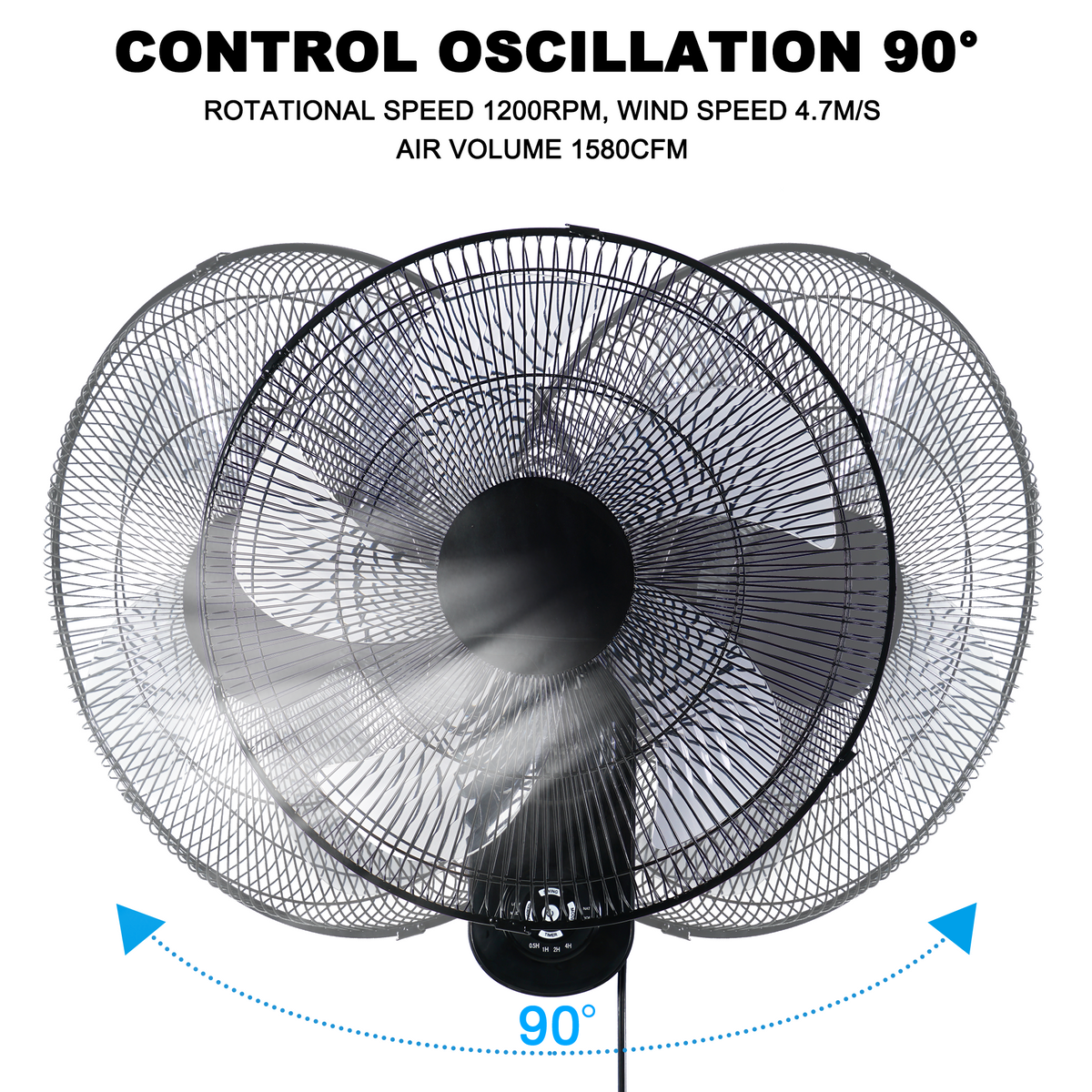 Simple Deluxe 18 Blade Wall Mount Fan, 5 Blades Adjustable 3 Speed Wall Mount Fan For Indoor, Home, Office And College Dorm Use, 90 Degree Horizontal Oscillating, 4 Hours Timer, Black, 1 Pack Black