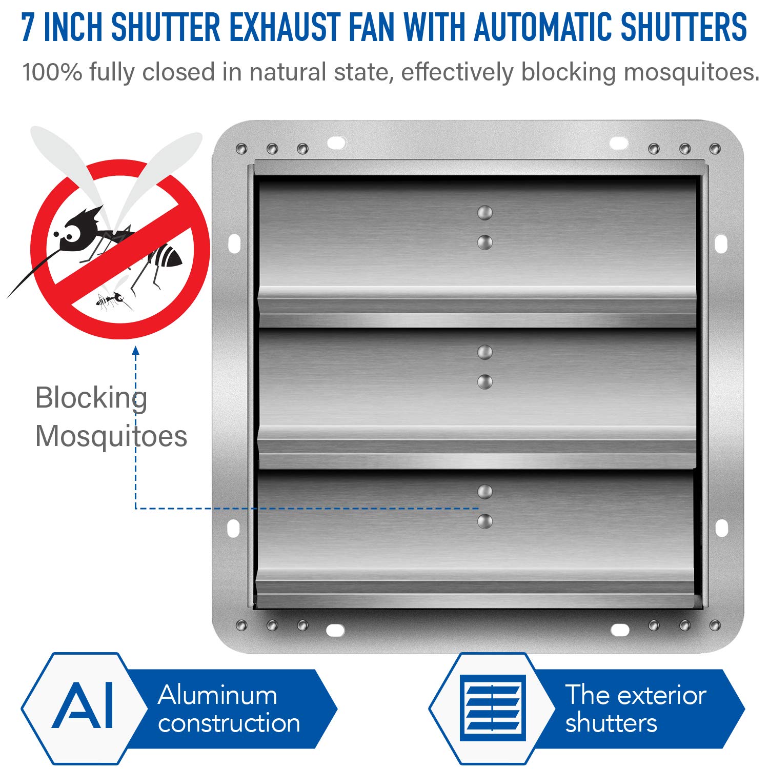 Ipower 7 Inch Shutter Exhaust Fan Aluminum With Speed Controller And Power Cord Kit ,High Speed, 1680 Rpm, 760 Cfm, Silver Silver Aluminium