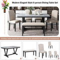 Modern Style 6 Piece Dining Table With 4 Chairs & 1 Bench, Table With Marbled Veneers Tabletop And V Shaped Table Legs White White Solid Wood