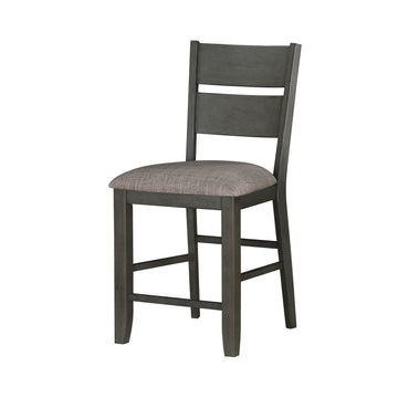 Transitional 2Pc Set Wooden Counter Height Chairs Fabric Upholstered Ladder Back Dining Furniture Gray Dining Room Transitional Ladder Back Wood