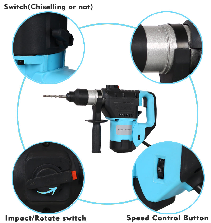 Rotary Hammer 1100W Blue Black 1 1 2" Sds Plus Rotary Hammer Drill 3 Functions Black Blue Metal