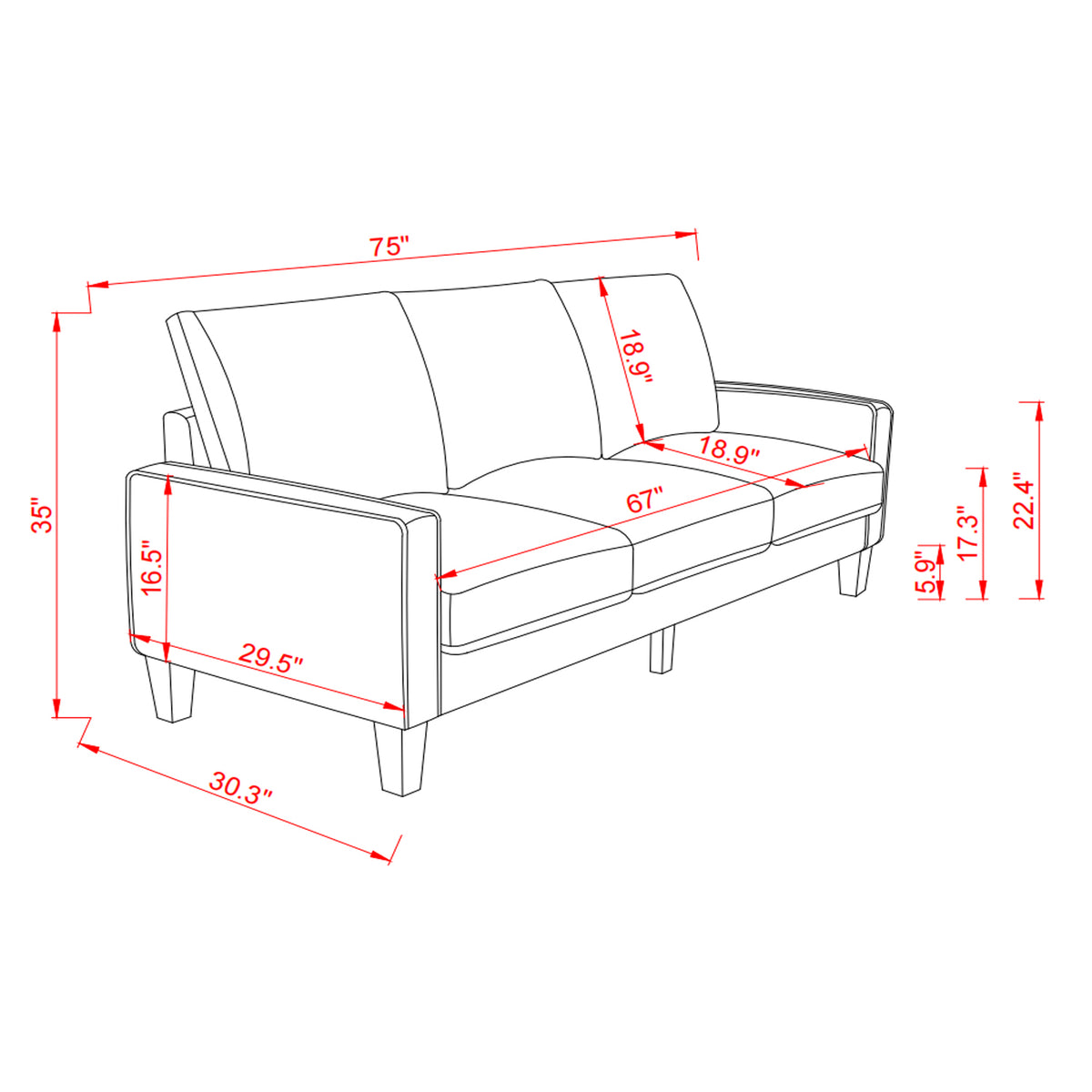 Modern Living Room Furniture Sofa In Dark Grey Fabric Dark Grey Foam Fabric
