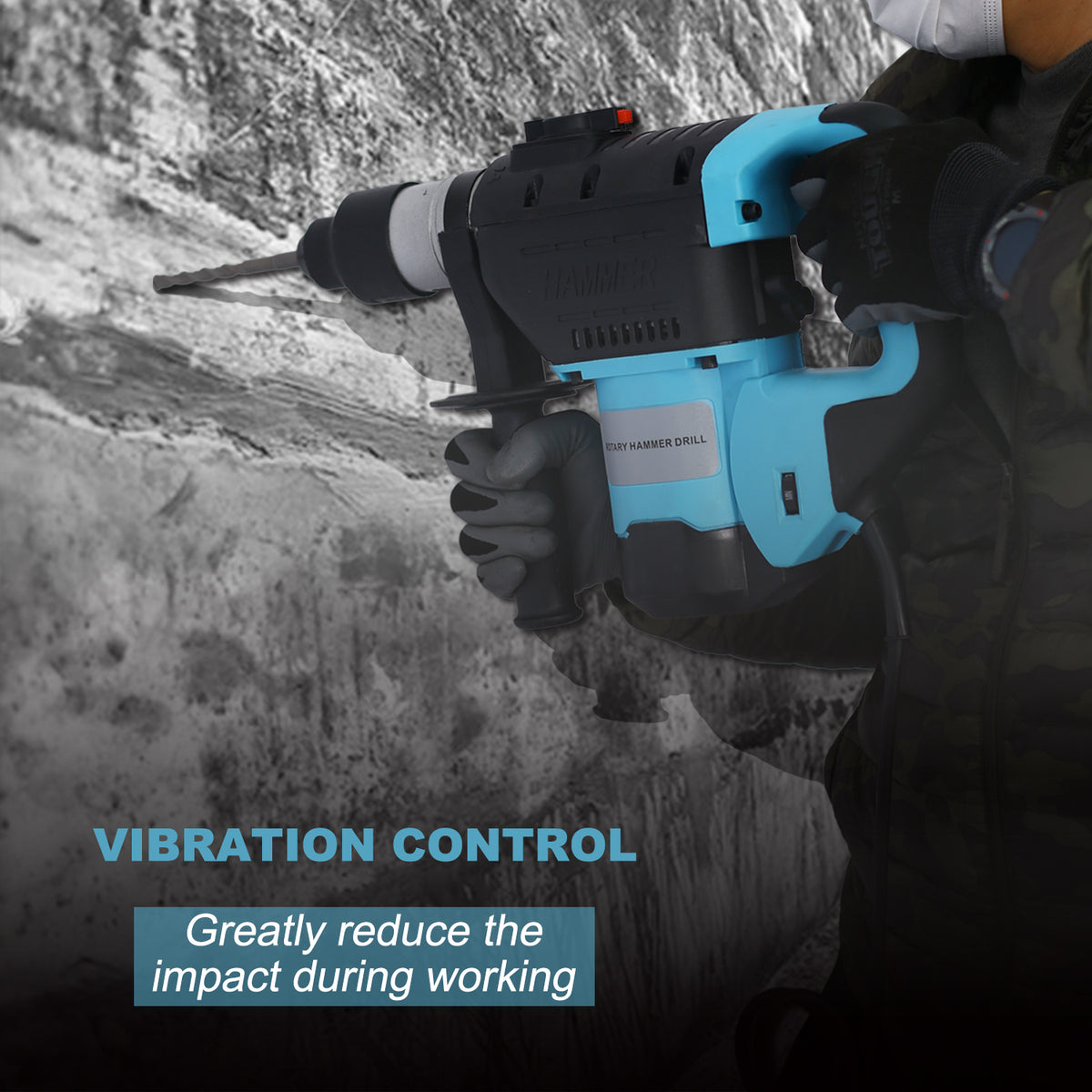 Rotary Hammer 1100W Blue Black 1 1 2" Sds Plus Rotary Hammer Drill 3 Functions Black Blue Metal