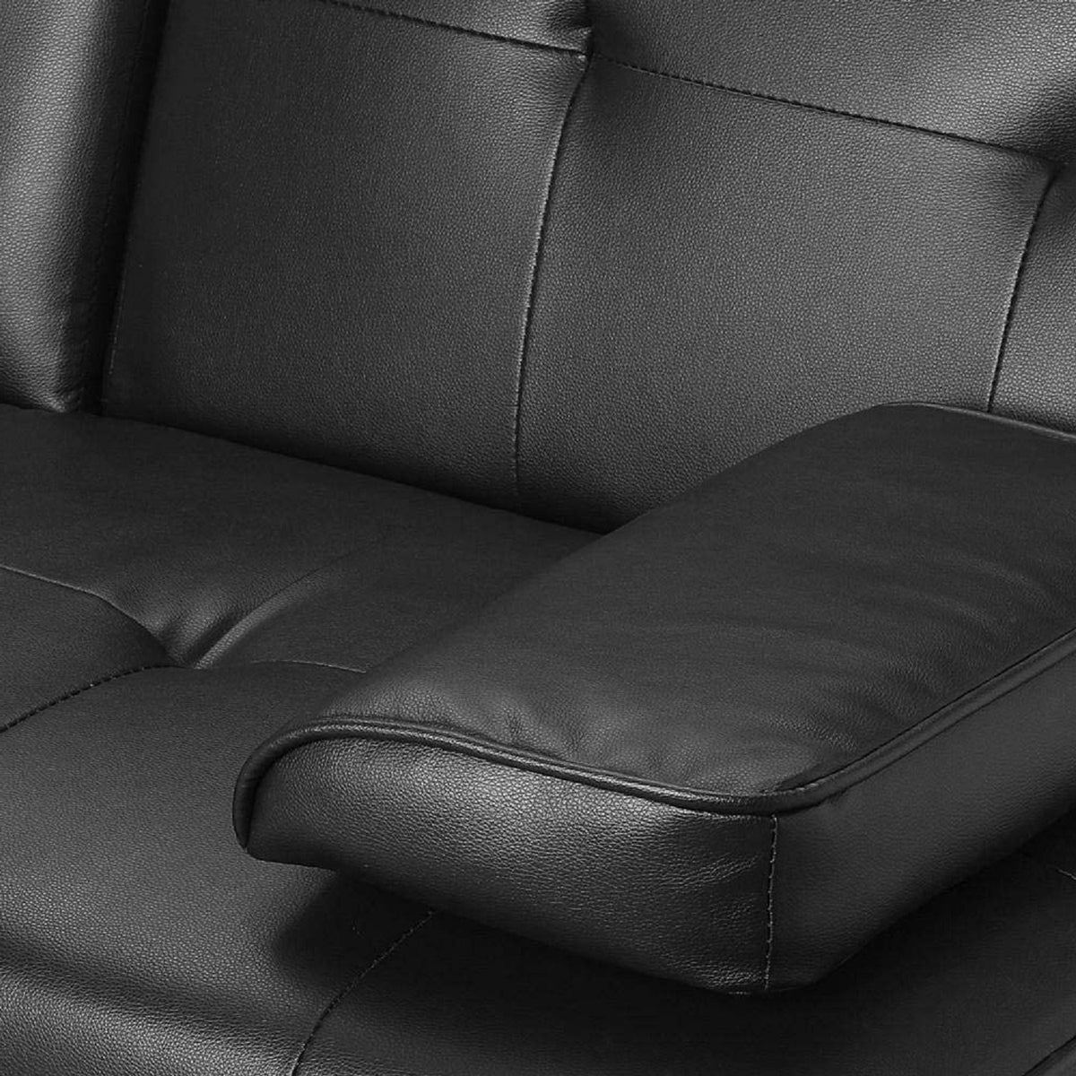 Mega Futon Sofa Bed, Modern Faux Leather Convertible Folding Lounge Sofa For Living Room With 2 Cup Holders Removable Soft Armrests And Sturdy Metal Legs, Charming Black. Black Foam Pu