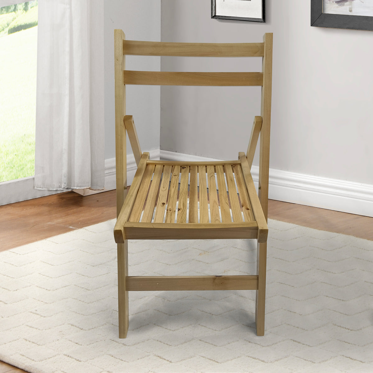 Furniture Slatted Wood Folding Special Event Chair Wood, Set Of 4, Folding Chair, Foldable Style Natural Solid Wood