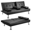 Mega Futon Sofa Bed, Modern Faux Leather Convertible Folding Lounge Sofa For Living Room With 2 Cup Holders Removable Soft Armrests And Sturdy Metal Legs, Charming Black. Black Foam Pu