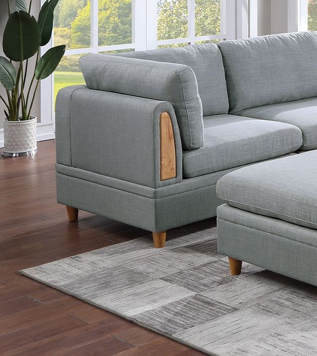 Living Room Furniture Corner Wedge Light Grey Dorris Fabric 1Pc Cushion Wedge Sofa Wooden Legs Light Grey Primary Living Space Contemporary,Transitional Fabric