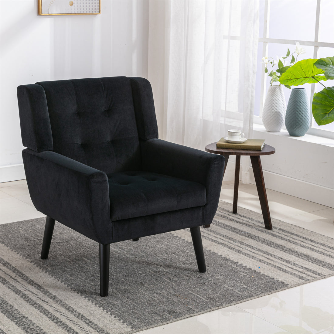 Modern Soft Velvet Material Ergonomics Accent Chair Living Room Chair Bedroom Chair Home Chair With Black Legs For Indoor Home Black Foam Upholstered