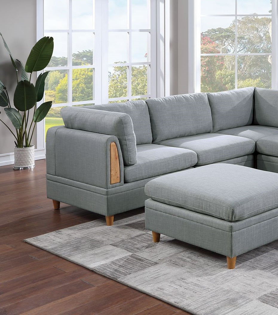 Living Room Furniture Corner Wedge Light Grey Dorris Fabric 1Pc Cushion Wedge Sofa Wooden Legs Light Grey Primary Living Space Contemporary,Transitional Fabric