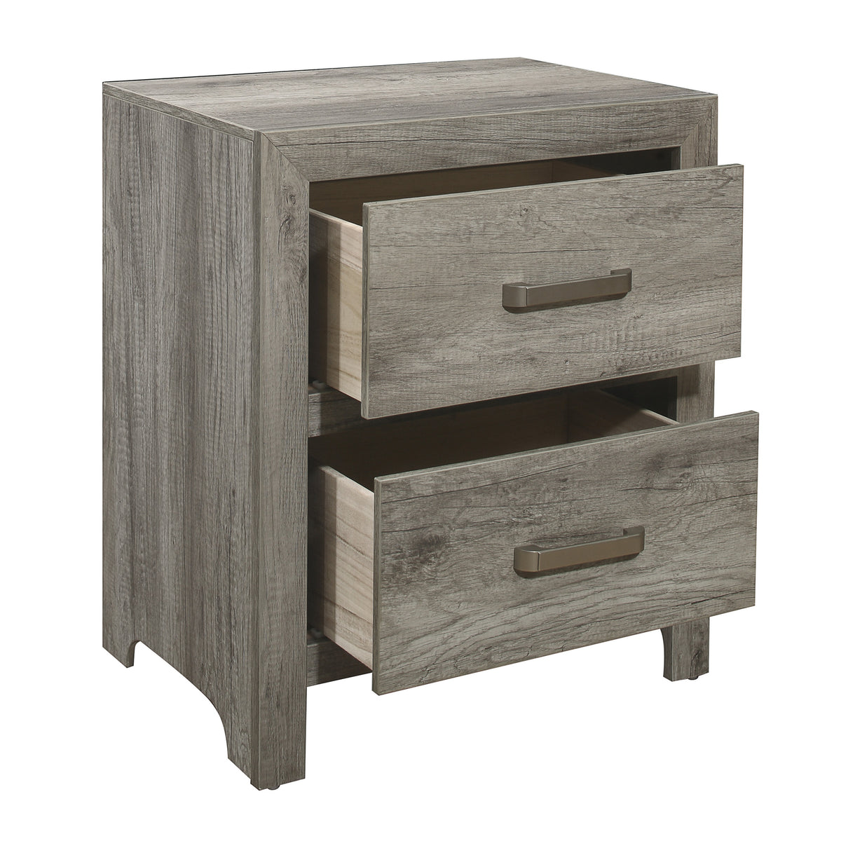 Transitional Aesthetic Bedroom Nightstand Faux Wood Veneer Weathered Gray Finish Nickel Hardware Bed Side Table Gray 2 Drawers Bedroom Transitional Wood