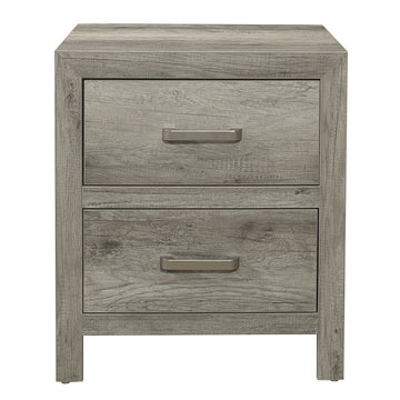 Transitional Aesthetic Bedroom Nightstand Faux Wood Veneer Weathered Gray Finish Nickel Hardware Bed Side Table Gray 2 Drawers Bedroom Transitional Wood