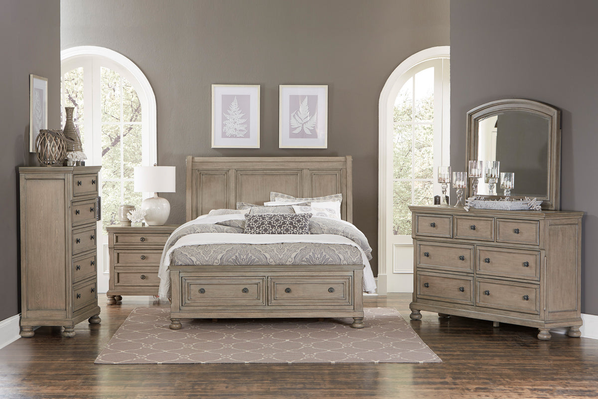 Classic Style Queen Size Sleigh Bed 1Pc With Footboard Storage Drawers Wire Brushed Gray Finish Wooden Furniture Box Spring Not Required Queen Gray Traditional,Transitional Wood