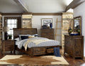 Burnished Brown Finish Classic Queen Bed With Footboard Storage All Solid Rubberwood Platform Bed Bedroom Furniture Box Spring Not Required Queen Brown Mix Wood Bedroom Classic,Transitional Storage Included Wood