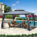 13X10 Outdoor Patio Gazebo Canopy Tent With Ventilated Double Roof And Mosquito Net Detachable Mesh Screen On All Sides ,Suitable For Lawn, Garden, Backyard And Deck,Gray Top Gray Metal