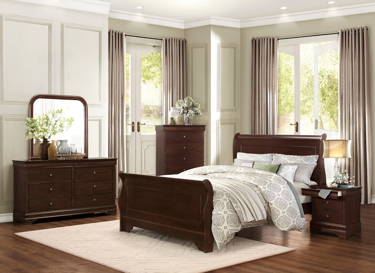 Traditional Louis Philippe Style Queen Bed Dark Cherry Finish Wooden Bedroom Furniture 1Pc Box Spring Required Queen Cherry Wood Bedroom Classic,Traditional Bed Frame Wood