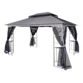 13X10 Outdoor Patio Gazebo Canopy Tent With Ventilated Double Roof And Mosquito Net Detachable Mesh Screen On All Sides ,Suitable For Lawn, Garden, Backyard And Deck,Gray Top Gray Metal