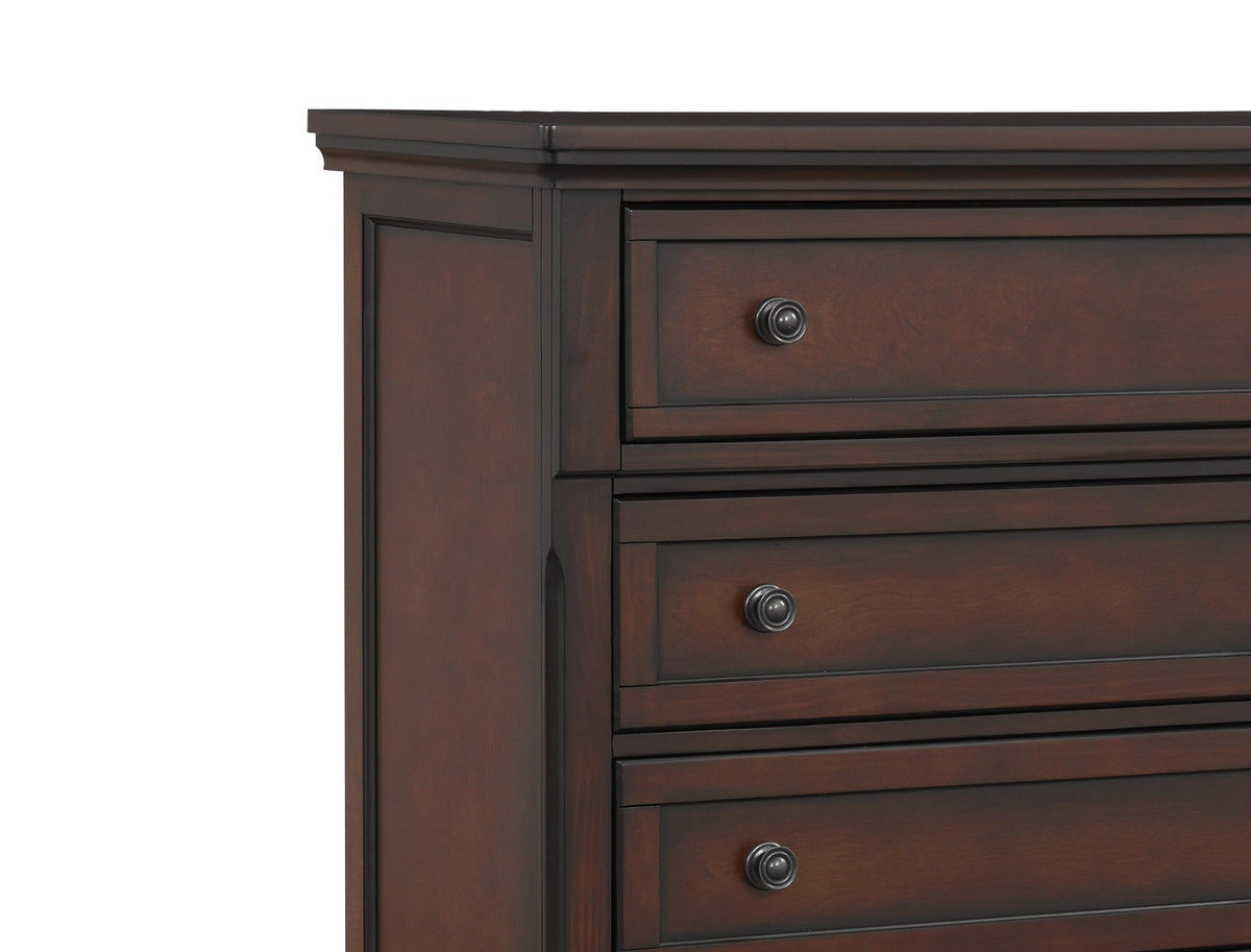 Transitional Bedroom 1Pc Chest Of Five Drawers Bun Feet Brown Cherry Finish Birch Veneer Home Furniture Brown Mix Wood