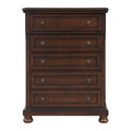 Transitional Bedroom 1Pc Chest Of Five Drawers Bun Feet Brown Cherry Finish Birch Veneer Home Furniture Brown Mix Wood